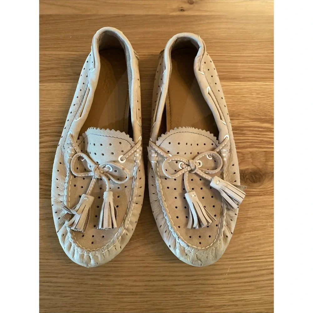 Coach Beige Nadia Moccasins Bone Leather Driving Shoes Tassels Flats Slip On‎ -7